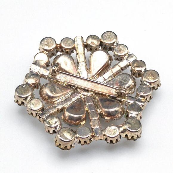 Vintage Aurora Borealis Rhinestone Brooch, Wedding Pin, Mid-Century, 1 7/8 Inch - Picture 10 of 10